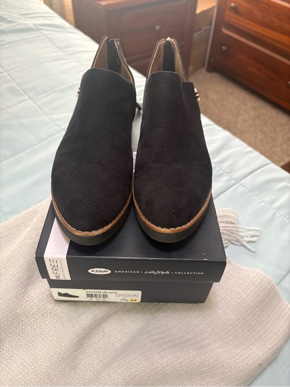 Dr. Scholl's Black Suede Slip-On Loafers with Tan Trim
